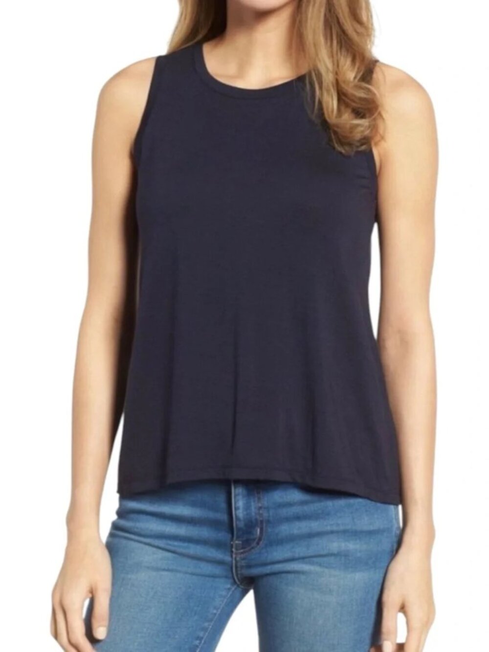 Halogen navy blue jersey keyhole back tank XL crew neck